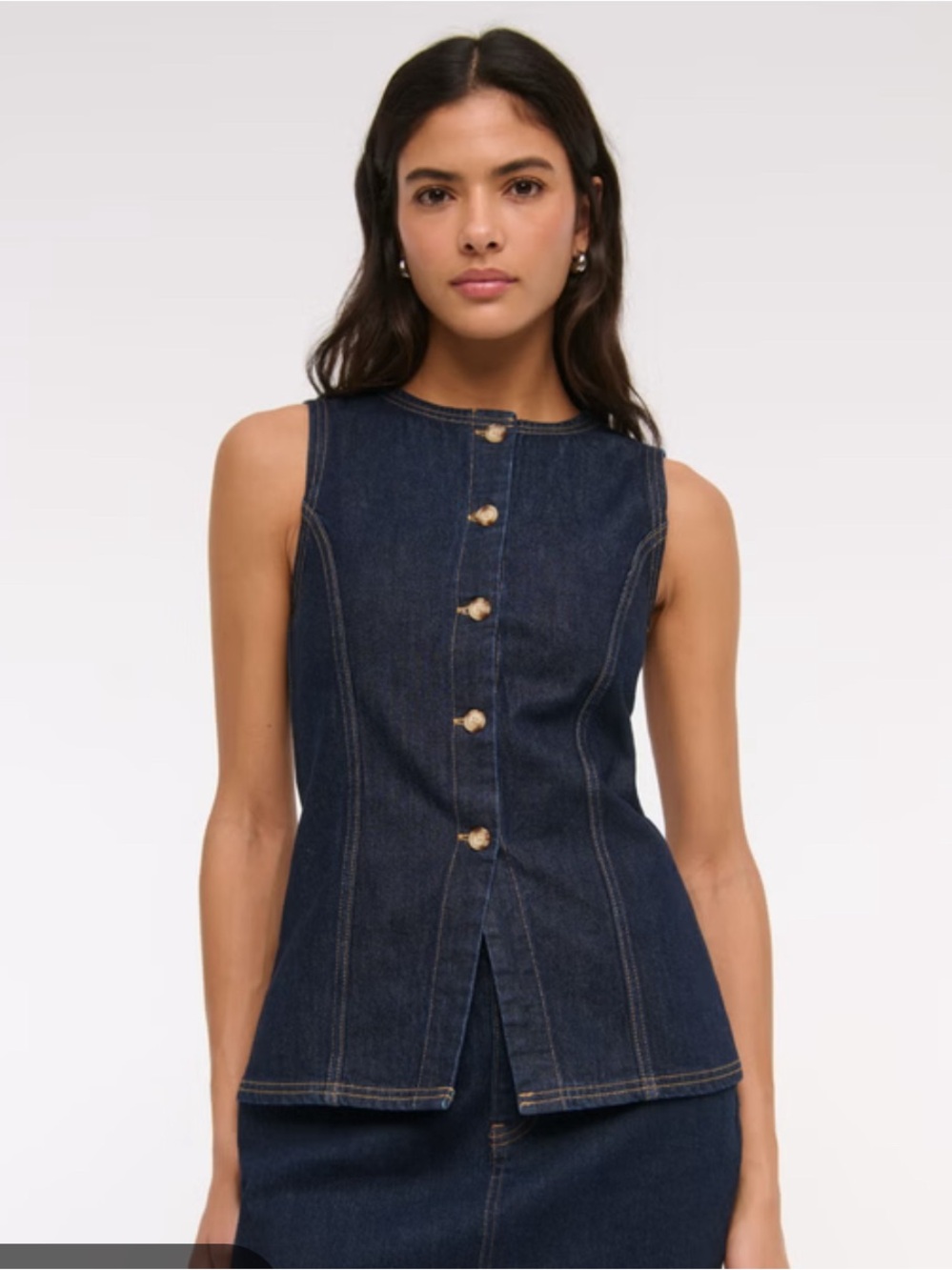 Black Sleeveless Button-Front Shell Top
